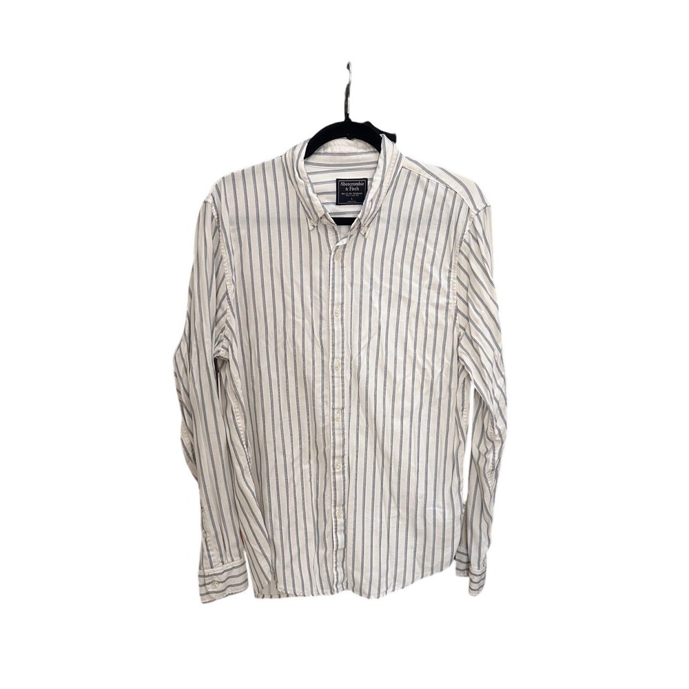 Abercrombie & Fitch Mens Large Muscle Fit Button Down Shirt Stripe White Blue